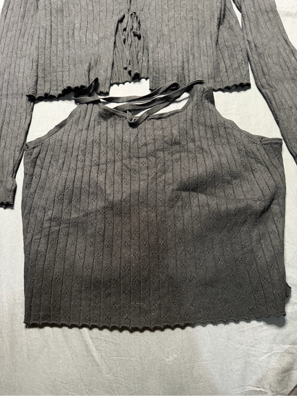 No Boundaries Black Ribbed Knit Tie-Front Cardigan & Tank Set - Picture 4 of 5